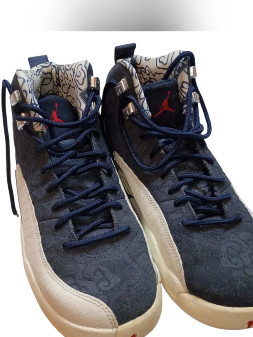 Air Jordan 12 Retro International Flight 2018 Boys Sz 7Y Navy Blue White Preppy - Picture 2 of 6